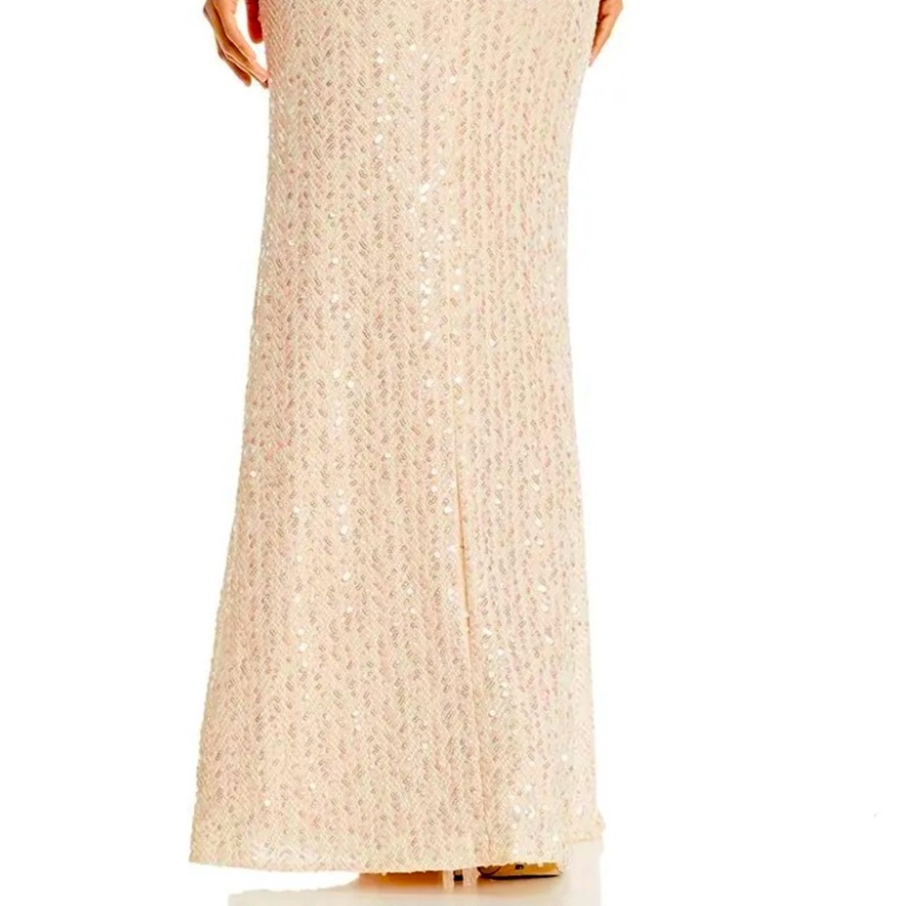 Women’s Formal Dress Size 8 AQUA Ivory Off-Shoulder Allover Beaded Sequins Gown - Picture 6 of 8